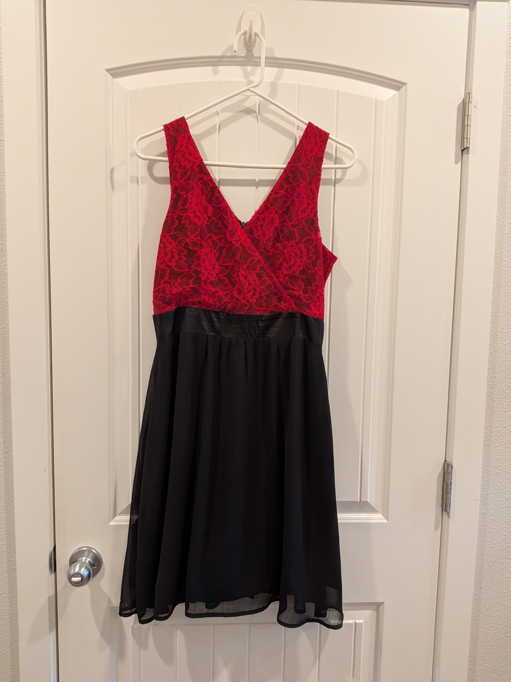 Romy Red Lace Bodice Black Midi Dress